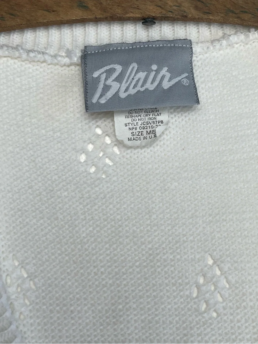 Blair Vintage White Pointelle Knit Open Front Sweater Vest Medium Crochet Boho